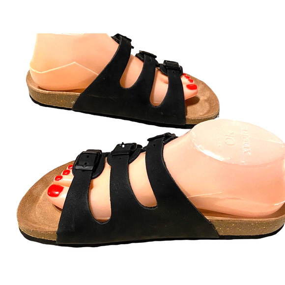 Cushionaire Leather Comfort Fit Sandal Navy Buckled Straps Size 8.5 M Adjustable - Picture 4 of 9